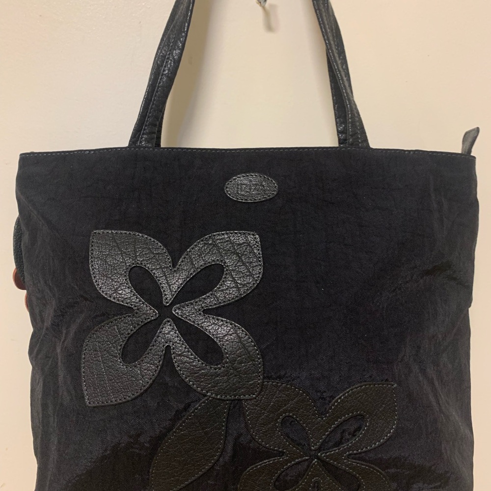 Black Floral Applique Tote Bag - Women